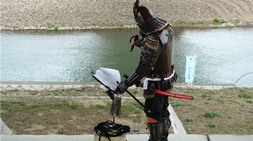 保津川下り乗船場での火縄銃演武