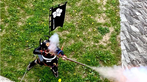 保津川下り乗船場での火縄銃演武